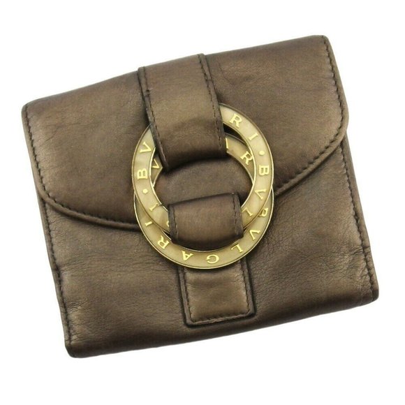 BVLGARI W hook purse Chandra beige leather Auth